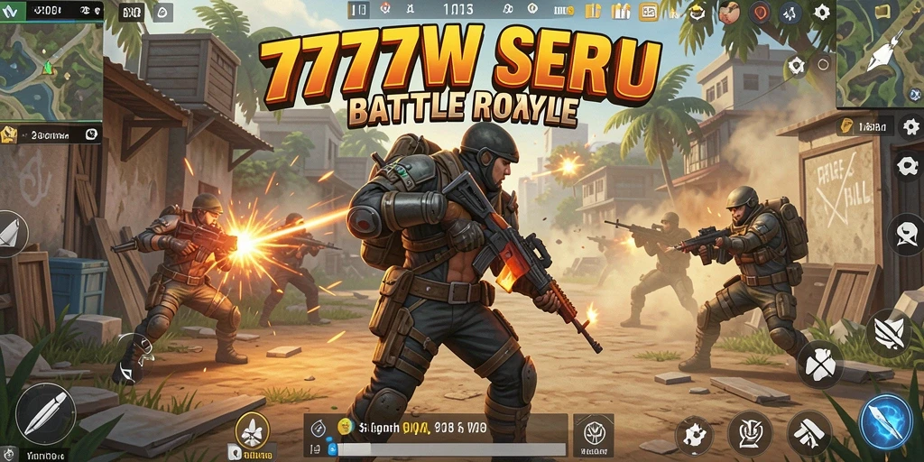 Tampilan aksi seru dalam game Battle Royale 7777W.
