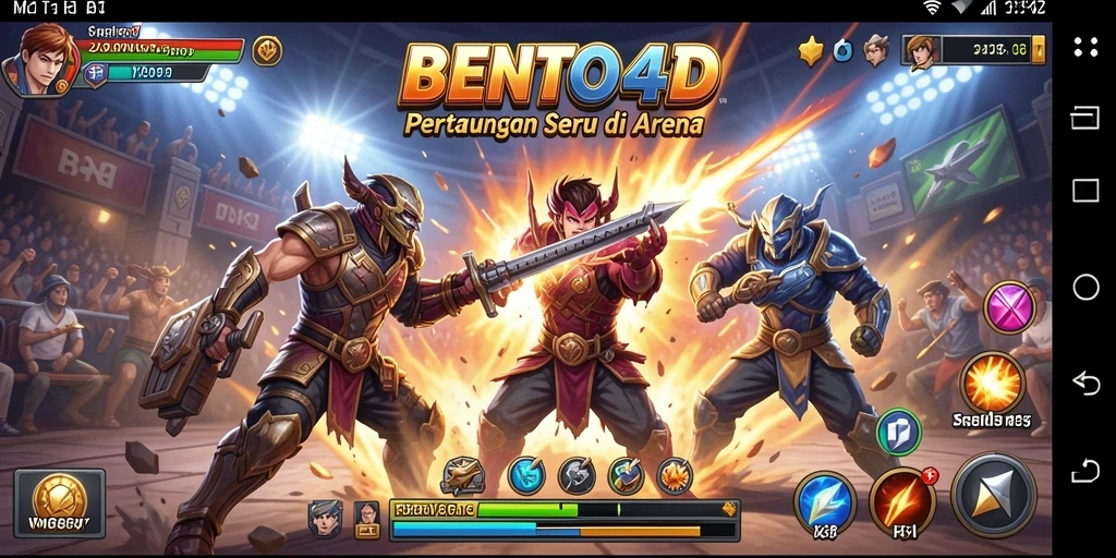 Screenshot gameplay BENTO4D menampilkan duel menarik antara karakter di arena.