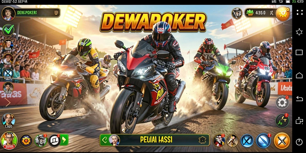 Gameplay seru DEWAPOKER menampilkan kecepatan balapan motor yang mendebarkan.