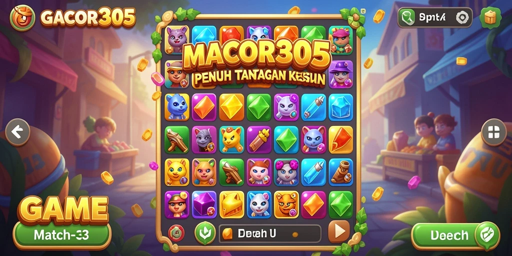 Tampilan gameplay GACOR305 yang seru dengan misi pencocokan buah.