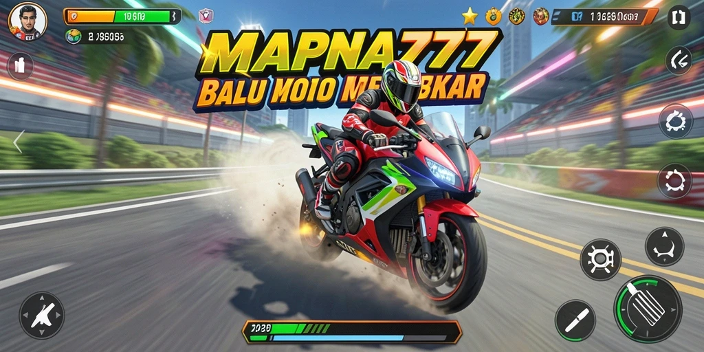 Tampilan gameplay seru dari MAPNA777 dengan aksi balapan motor.