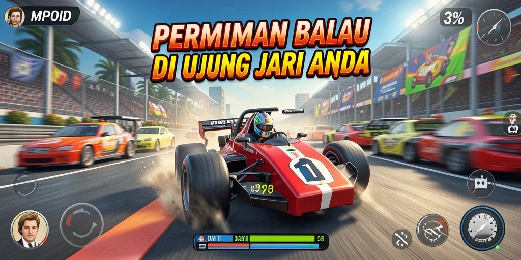 Tampilan gameplay seru dari MPOID saat balapan di trek menantang.