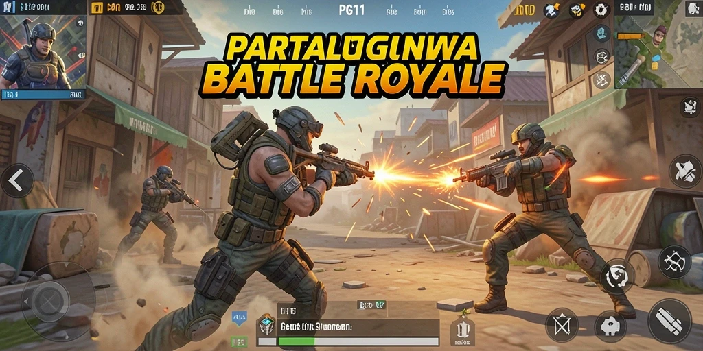 Screenshot PG11 menampilkan aksi bertempur intens di arena Battle Royale.