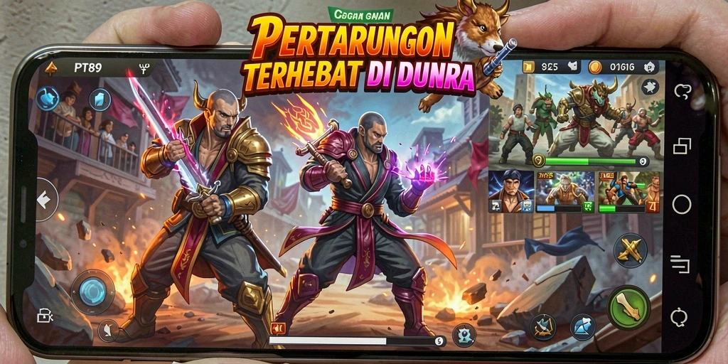 Tampilan gameplay PT89 dengan karakter-karakter Fighting yang beraksi.