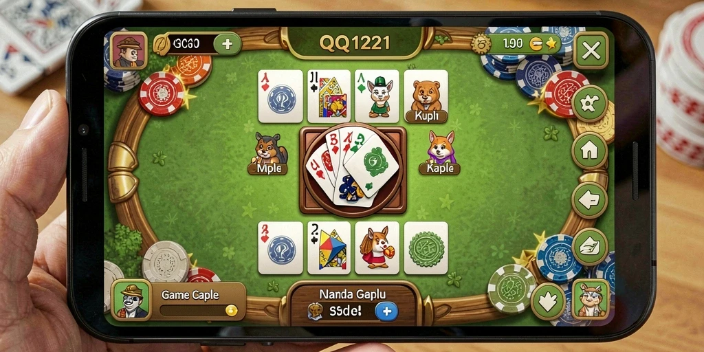 Screenshot gameplay QQ1221 dengan kartu Gaple yang menarik.