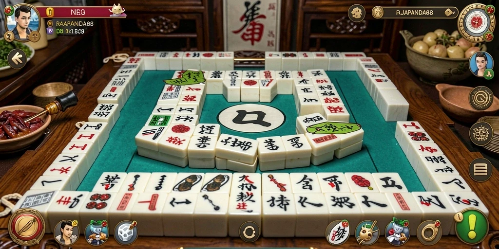 Gameplay menarik di RAJAPANDA88 dengan desain ubin Mahjong.