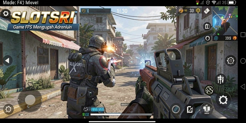 Tampilan aksi seru dalam gameplay SLOTSRI di dunia FPS.