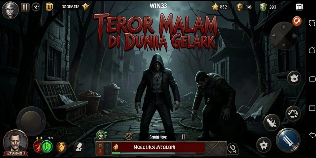 Screenshot utama WIN33 menampilkan suasana mencekam dari gameplay horror yang menegangkan.